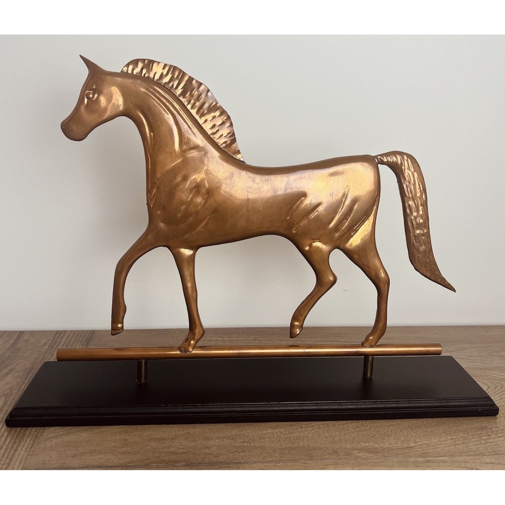 Copper Horse Stallion Statue Wood Base Home Decor 12.5" x 18" weathervain style
